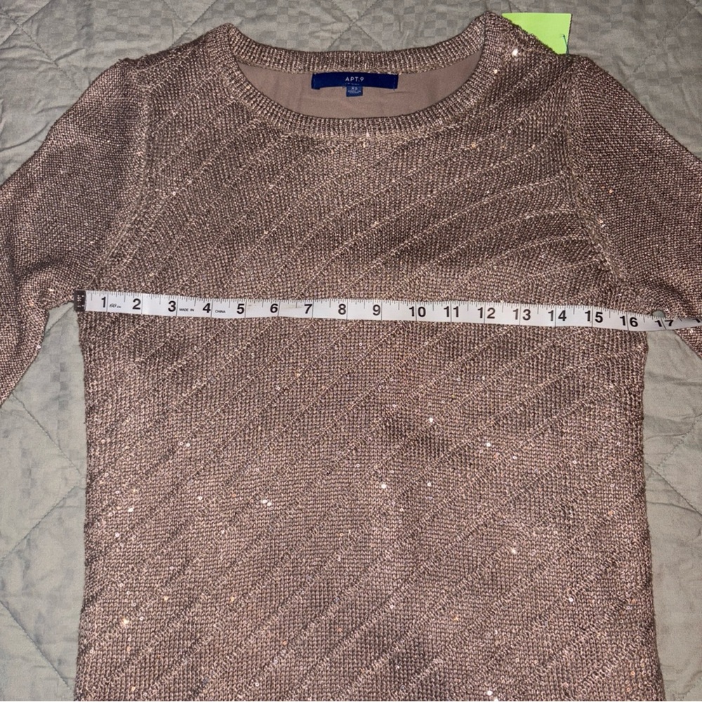 Apt 9 Sweater Gold Taupe XS Sparkly Thru out✨Long Sleeve Tunic Top Holiday Nice - Picture 9 of 13